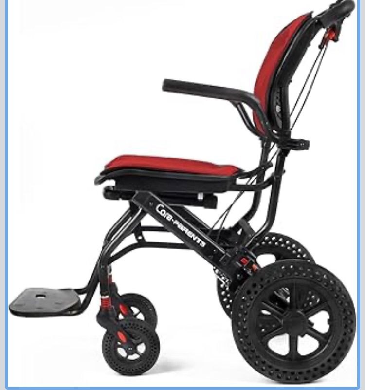 Care-Parents 軽量車椅子 介助用車いす アルミ製 折りたたみ式 軽量コンパクト車椅子 衝撃吸収性 透気性 介助ブレーキ付き 可伸縮キャリハンドル付き 屋内用 外出用 旅行用 CP-0903R赤色