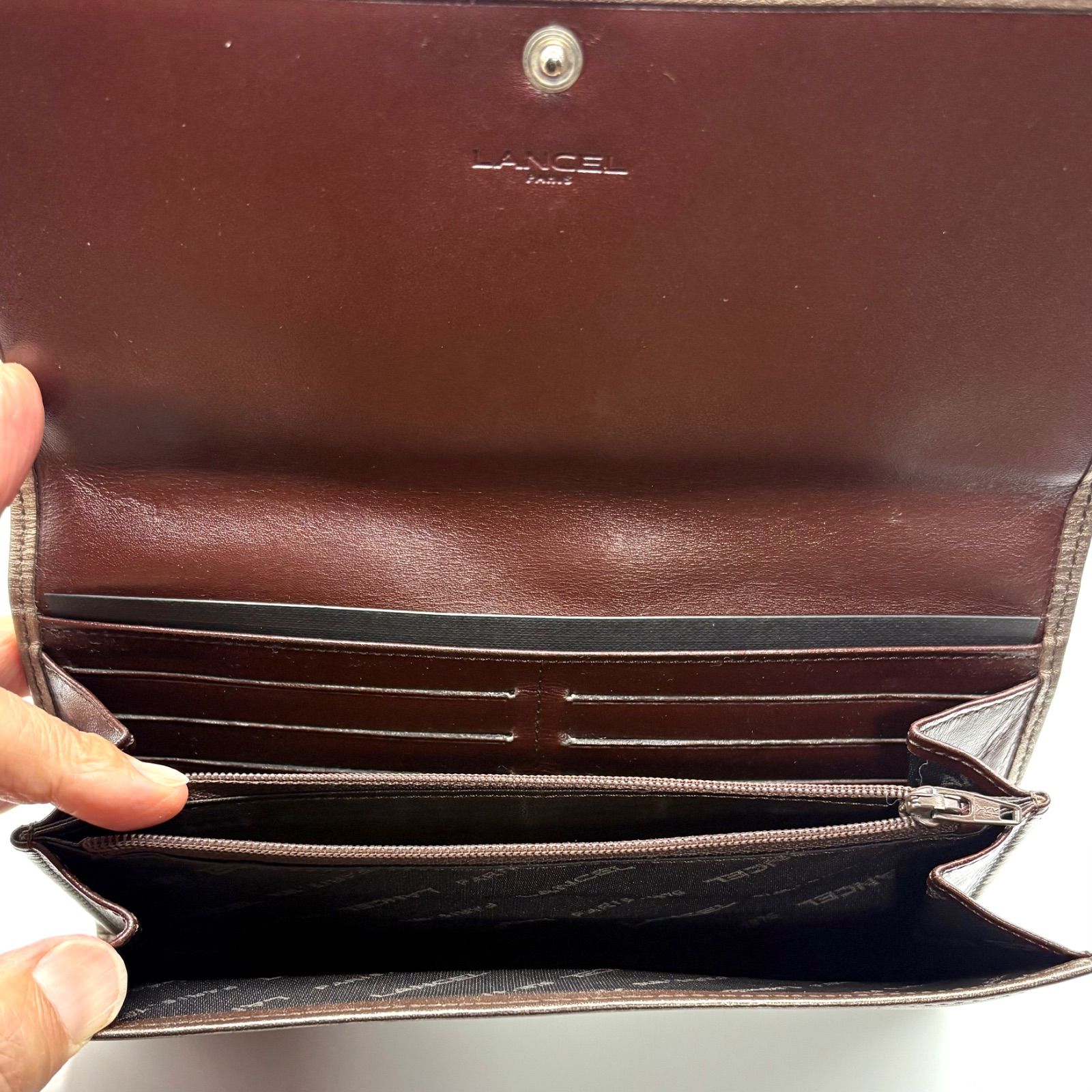 LANCEL 本革 ブラウン ゴールド調 長財布 - メルカリ