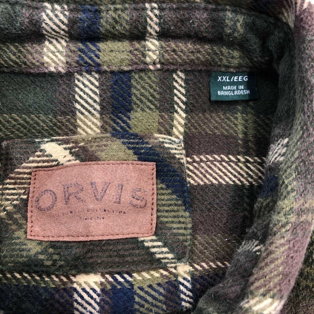 ORVIS オービス フランネルシャツ アウトドア 大きいサイズ チェック グリーン (メンズ 2XL) 中古 古着 Q7217