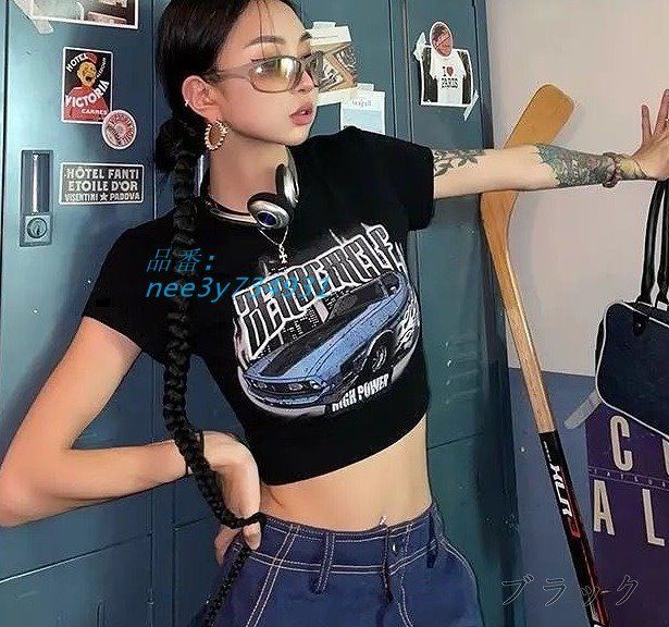 人気ショップ ショート丈 ロゴ K-POP ギャル ストリート 韓国 Tシャツ 半袖 車 トップス