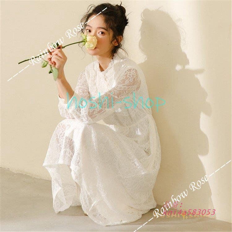 ワンピース ロングワンピース レディース ワンピ レース 透かし彫り 丸ネック 長袖 総レース 裏地付き秋 森ガール きれいめ kni4a583053