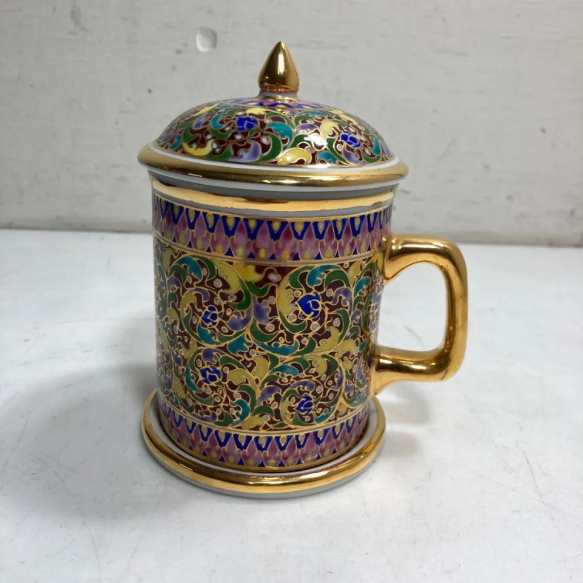 K/ ベンジャロン焼 マグカップ 蓋付 ソーサー タイ 工芸品 BENJARONG