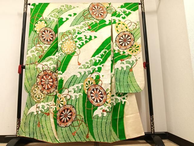 平和屋着物○豪華振袖 駒刺繍 絞り 扇面草花文 金銀彩 やまと誂