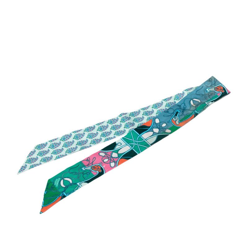 エルメス ツイリー COUP DE FOUET AU BLOC 鞭 グリーン ブルー マルチカラー シルク レディース HERMES 1-0234300