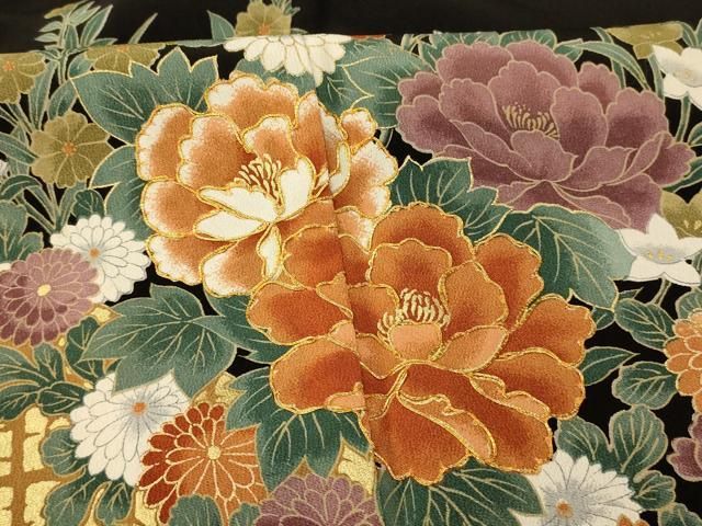 平和屋着物□豪華色留袖 刺繍 鬘帯吉祥花文 金彩 正絹 逸品