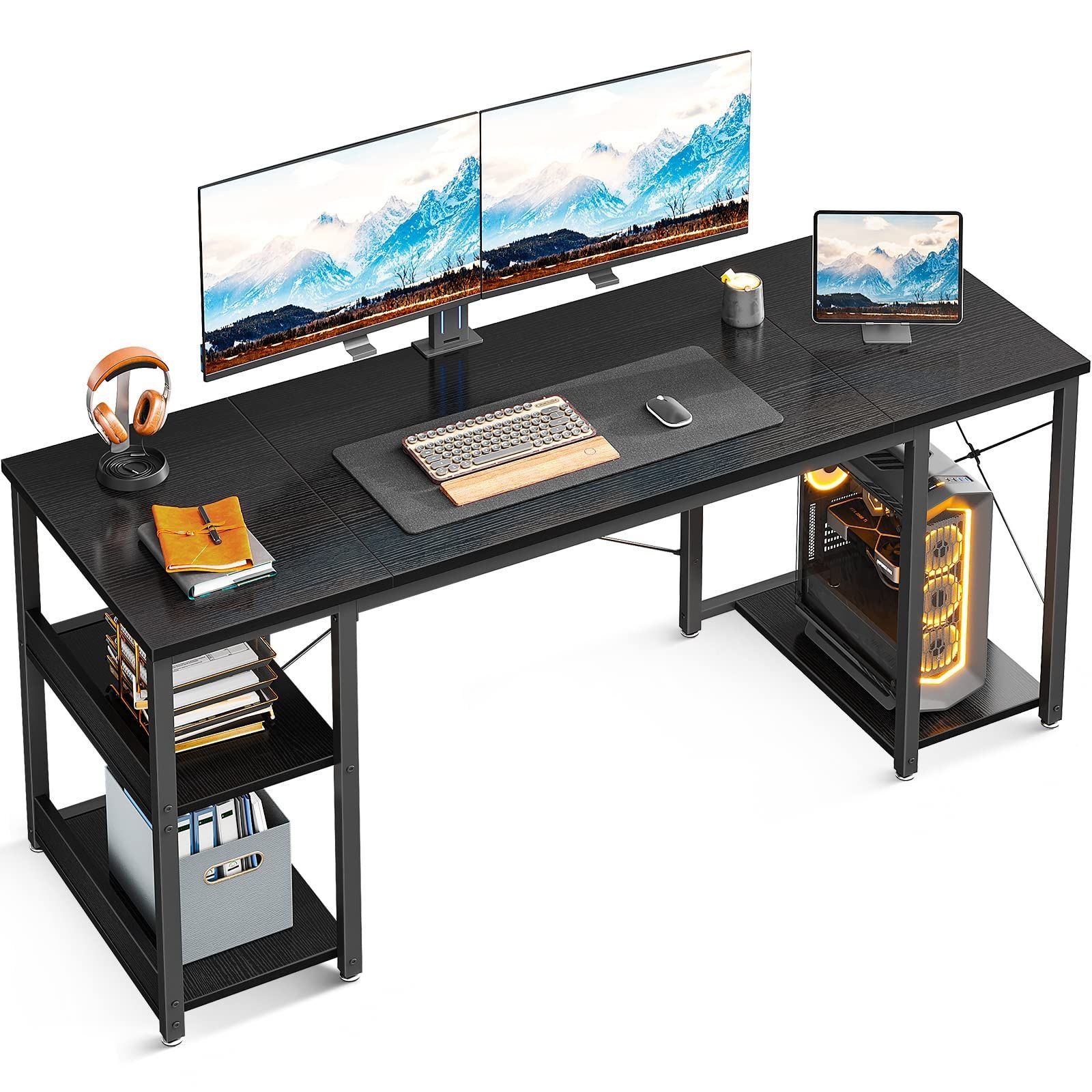 【特価】desk 子 CPUシェルフ付き  ラック付きデスク ワークデスク 幅160cm ゲームデスク pcデスク 長机 机 おしゃれ ゲーミングデスク 一人暮らし パソコンデスク ブラック ODK