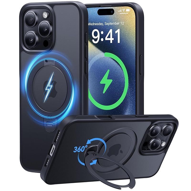 2025最高傑作-定点360度回転 CASEKOOiPhone16ProMax用ケース耐衝撃高耐久性 横縦両立?角度自由調整 MagSafe対応米軍MIL規格