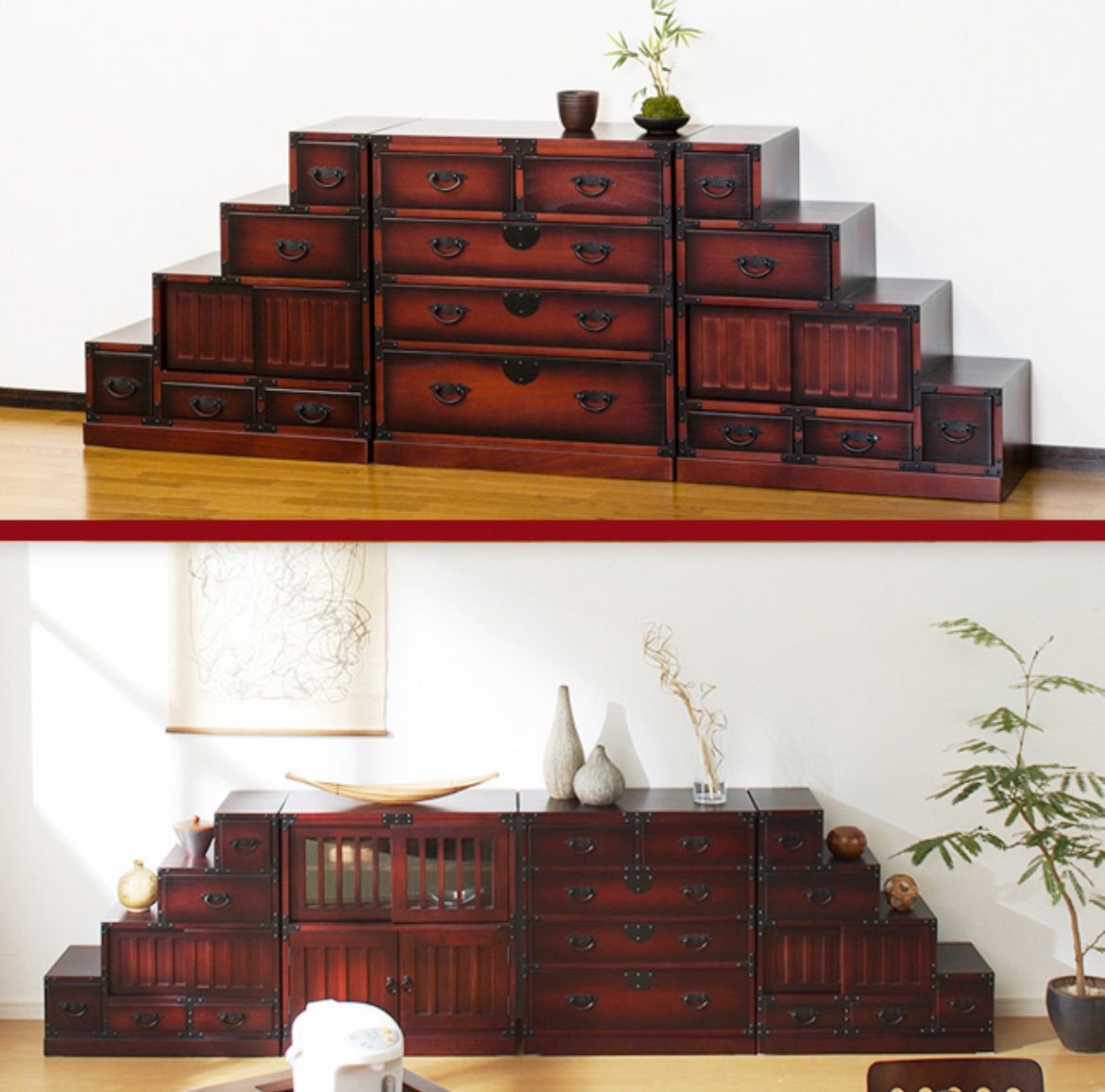 階段箪笥　右下がり　四段　民芸家具 民芸調 階段箪笥 右下がりを激安で販売する京都の村田家具