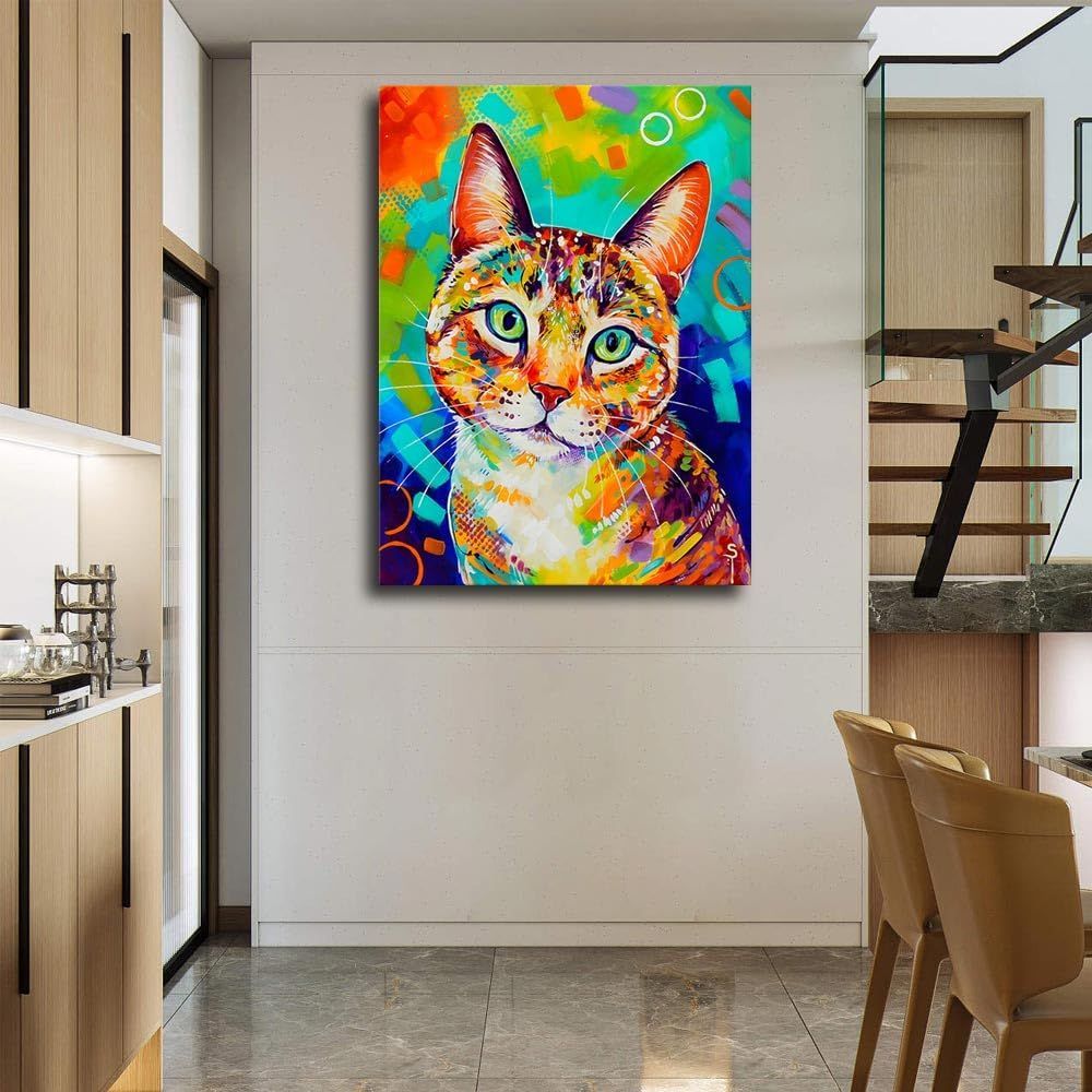 人気商品】猫 動物 W30cm H40cm アートフレーム 絵画 キャンバス