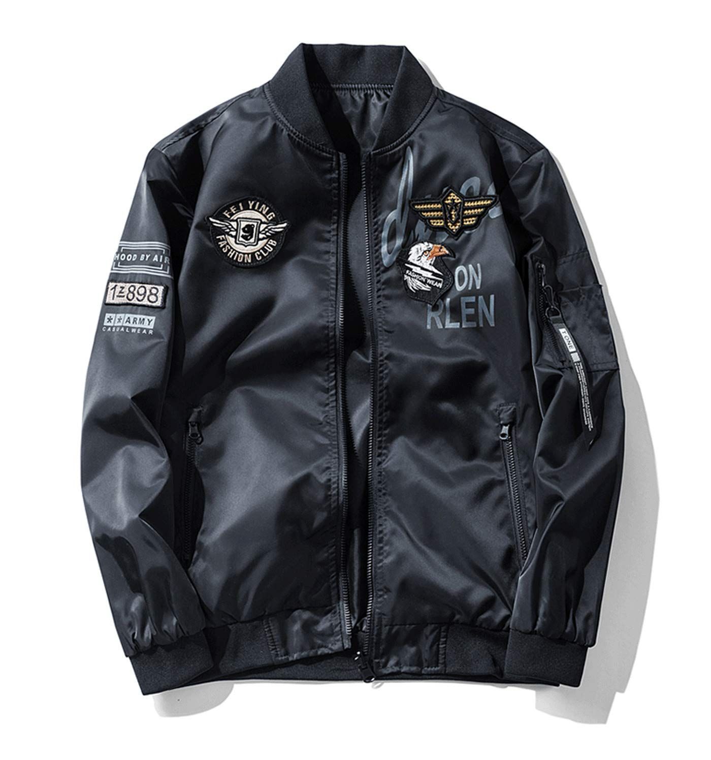 L_ブラック 薄手 NARANNBU MA-1ジャケット 両面着 ブルゾン ミリタリージャケット 刺繍ワッペン カジュアル ジャンパー フライトジャケット B03ブラック 薄手 L