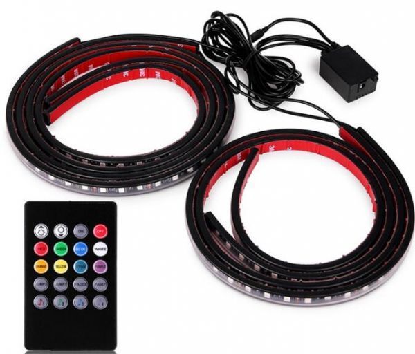 音楽同期 アンダーネオン ライト ストロボ フラッシュ 90cm/120cm 4本 セット RGB LED サウンドセンサー付 テープライト | RGB LEDテープ 車用 車 テープライト アンダーライト 4本