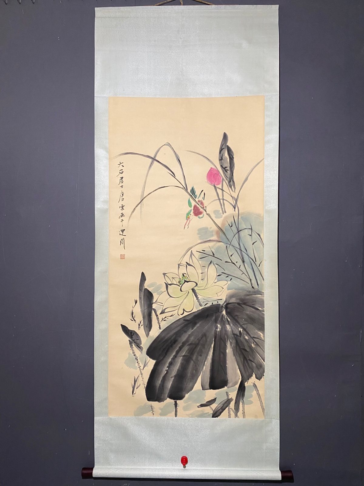 旧家蔵出し 四尺中堂画 唐云 花鳥画 宣紙 肉筆紙本 掛軸 中国画