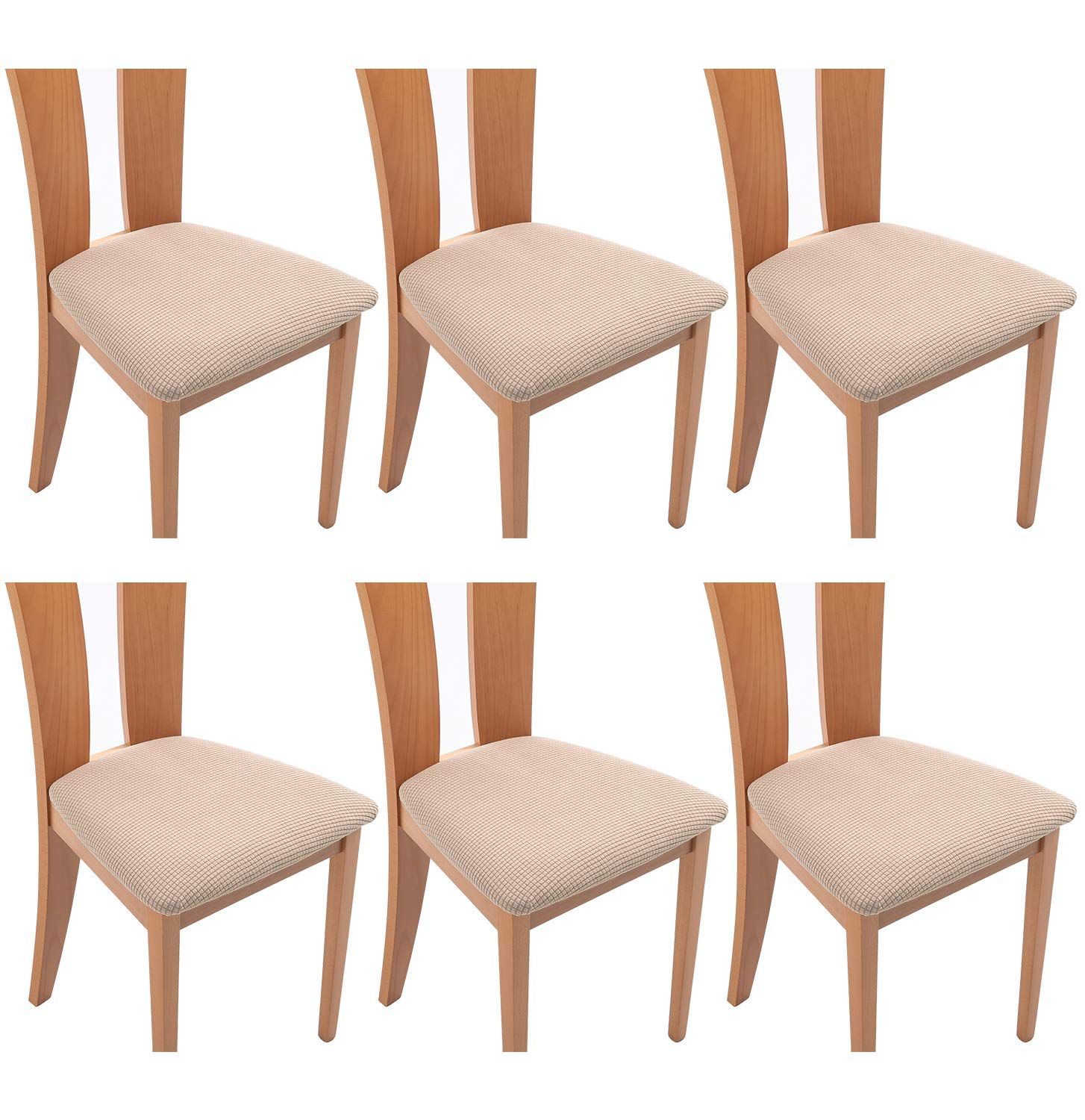 ライトブラウン_6枚 TIANSHU 座面カバー, 6枚 椅子カバー 座面 チェアカバー 選べる 11色 伸縮素材 ストレッチ ふわふわ 家庭 ホテル用 ウェディング 結婚式 ダイニングチェア カバー 洗える(6枚,ライトブラウン)
