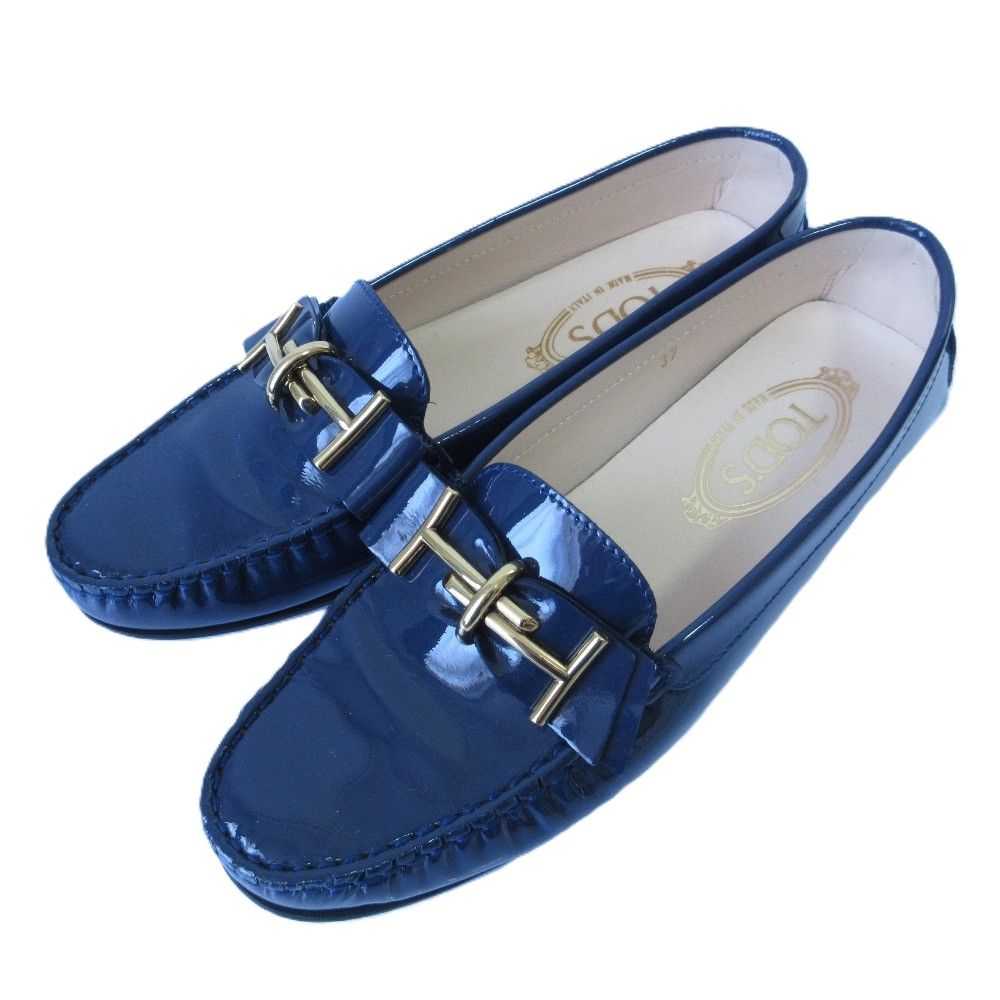TOD S トッズ ダブルT パテントレザー ドライビングシューズ ローファー 37 23.5cm相当 ネイビー レディース 古着