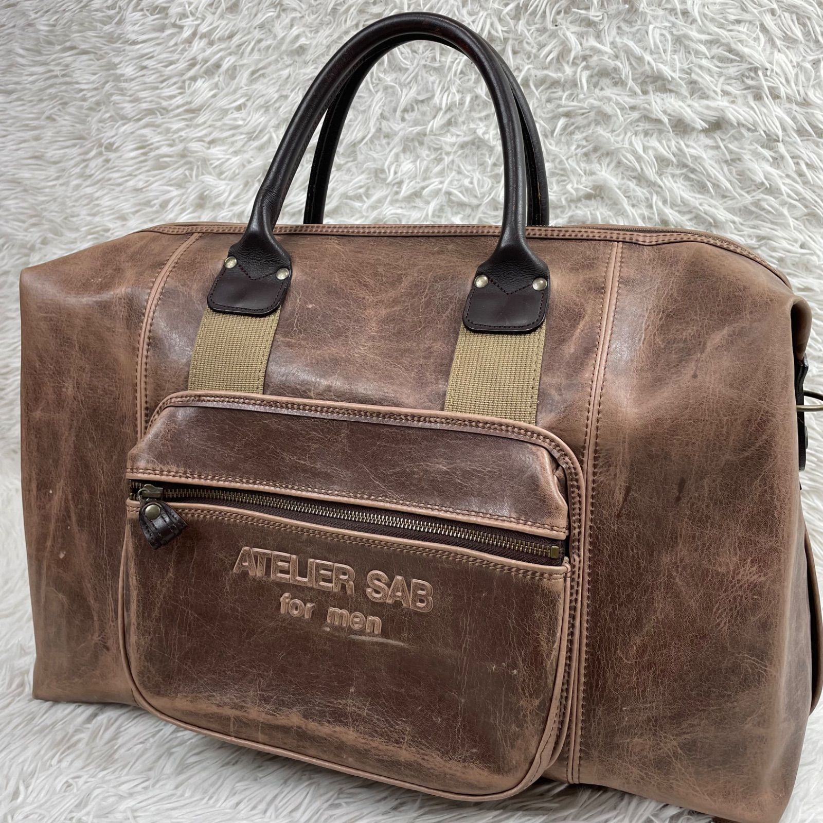 ATELIER SAB for men アトリエサブ ボストンバッグ 大容量 ハンドバッグ ヴィンテージ トートバッグ レザー ブラウン