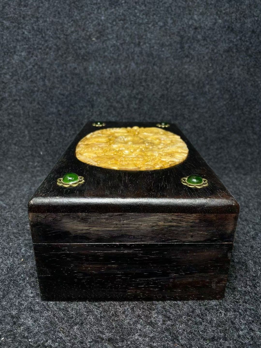 木細密彫·嵌玉石·收納箱·錢箱·飾品箱·书房置物·中国古美術 24052004