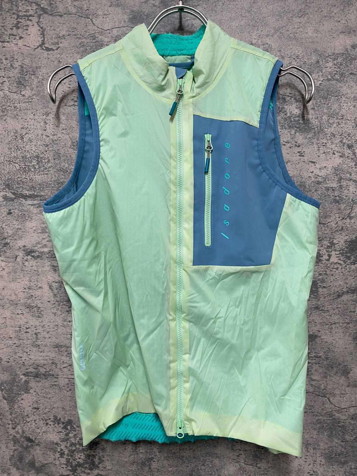 JJ802 イザドア Isadore ALTERNATIVE INSULATED VEST ジレ サイクルベスト 薄緑 XS 裏起毛 PERTEX