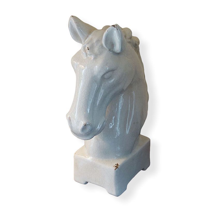 馬 ホースヘッド 置物 陶器製 アンティークホワイト仕上げ
