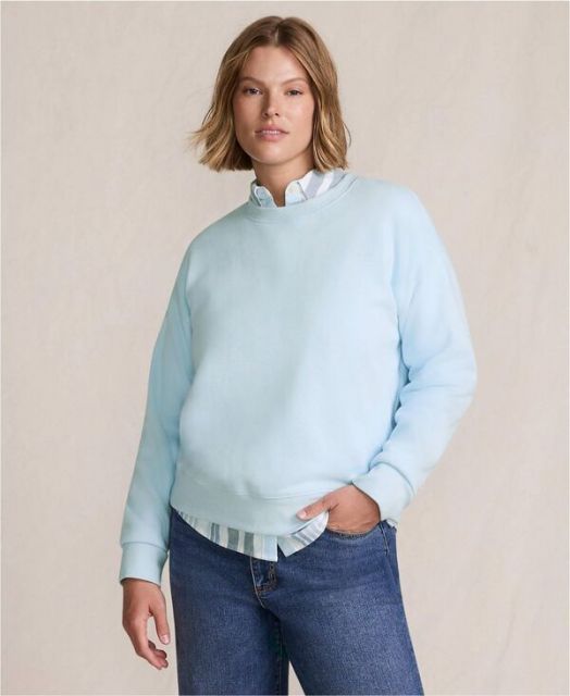 送料無料 ランズエンド レディース パーカー スウェット アウター Women s Plus Size Serious Sweats Oversized Long Sleeve Crew Neck Sweatshirt Soft ice blue