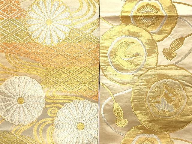 袋帯 西陣 いづくら 煌びやかな花唐草模様 金糸 O-4028 I472厳選西陣 本金箔 振袖可 唐草更紗紋 金色地 六通正絹純