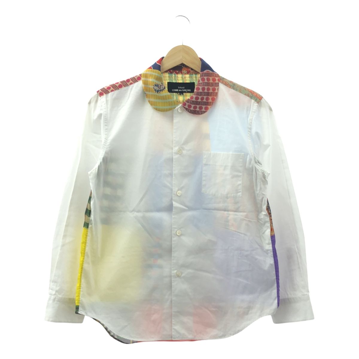 tricot COMME des GARCONS / トリココムデギャルソン | 2019SS | 異素材 切替 丸襟 パッチワーク シャツ ブラウス | M | ホワイト | レディース tricot COMME des GARCONS / トリココムデギャルソン | 2019SS | 異