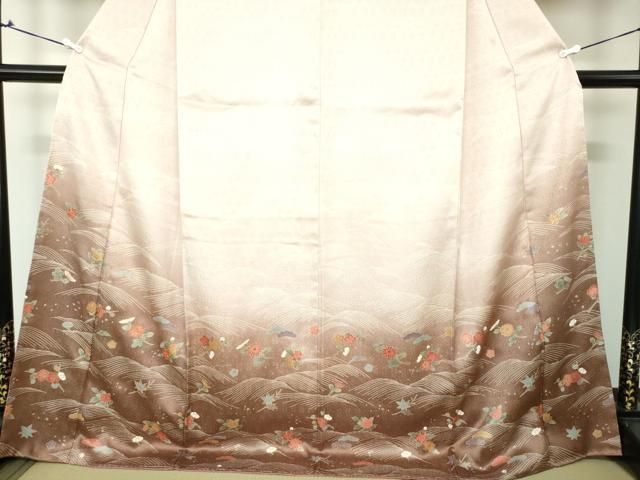 平和屋着物○訪問着 駒刺繍 流水吉祥花文 暈し染め 金彩