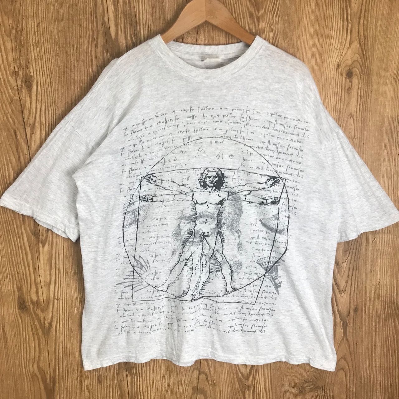 90s Leonardo da Vinci ウィトルウィウス的人体図 染み込みプリント 
