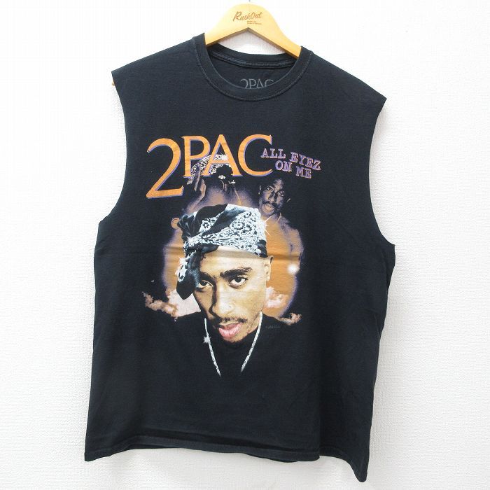 L/古着 ロック バンド ノースリーブ Tシャツ メンズ 2PAC 2パック トゥパック コットン クルーネック 黒 ブラック 24jul17 中古