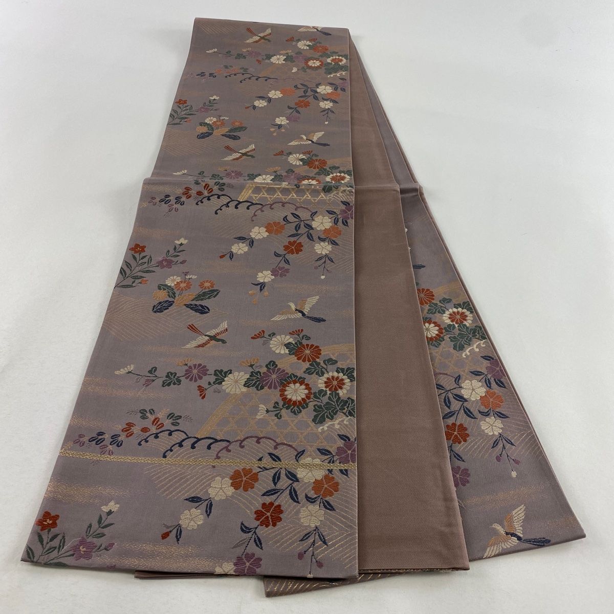 袋帯 秀品 鳥 菊 箔 灰紫 六通 正絹 【中古】 - メルカリ