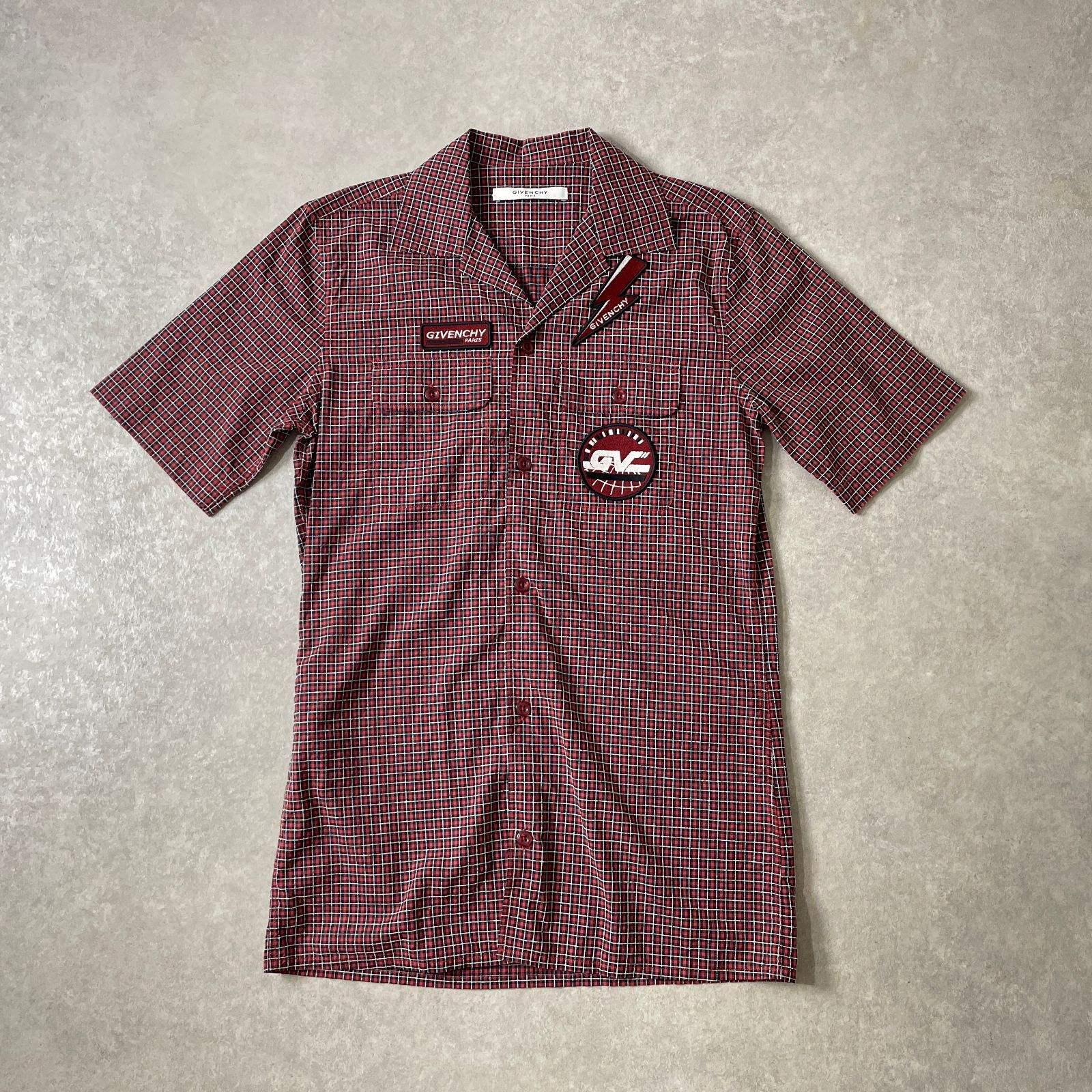 GIVENCHY オープンカラーシャツ チェック柄 ロゴワッペン ジバンシー 