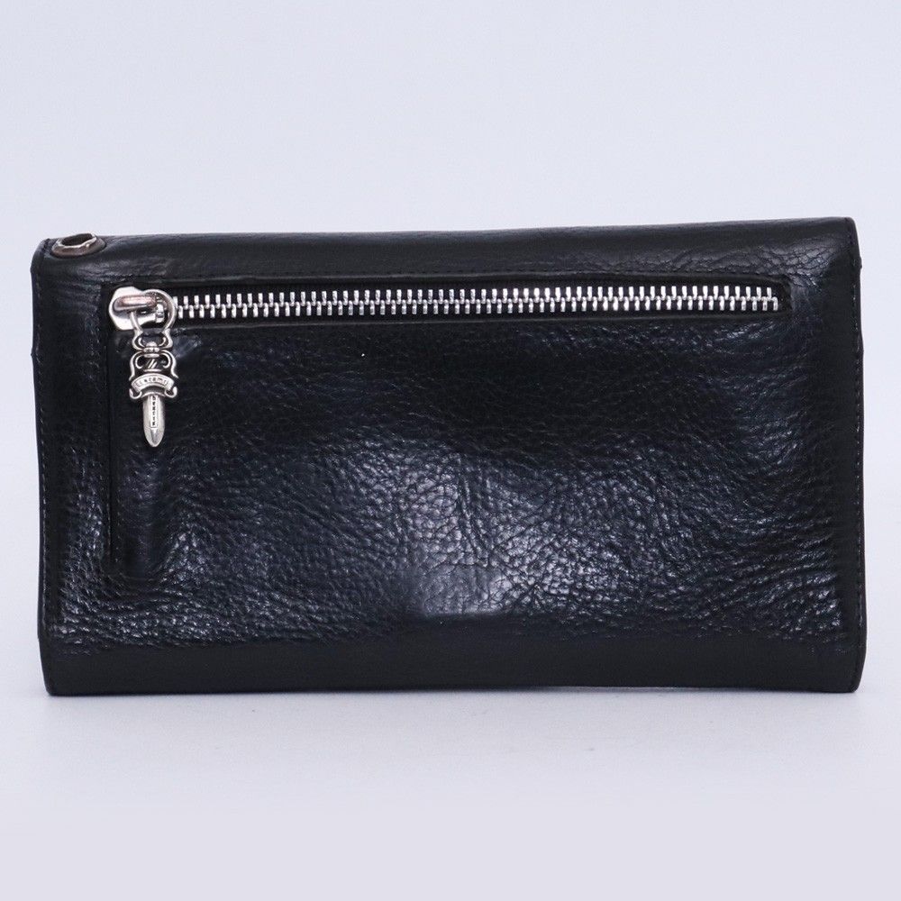 ダテ Chrome Hearts 黒 レザー ウェーブウォレット クロムハーツウェーブウォレットクロスボタンブラック