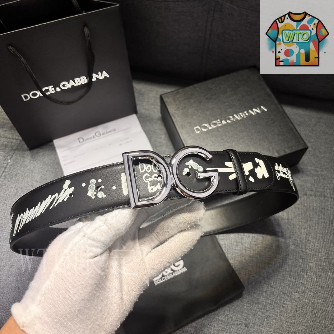 今日特価】Dolce&Gabbana 4.0cm ブラックプリント 小牛皮ベルト