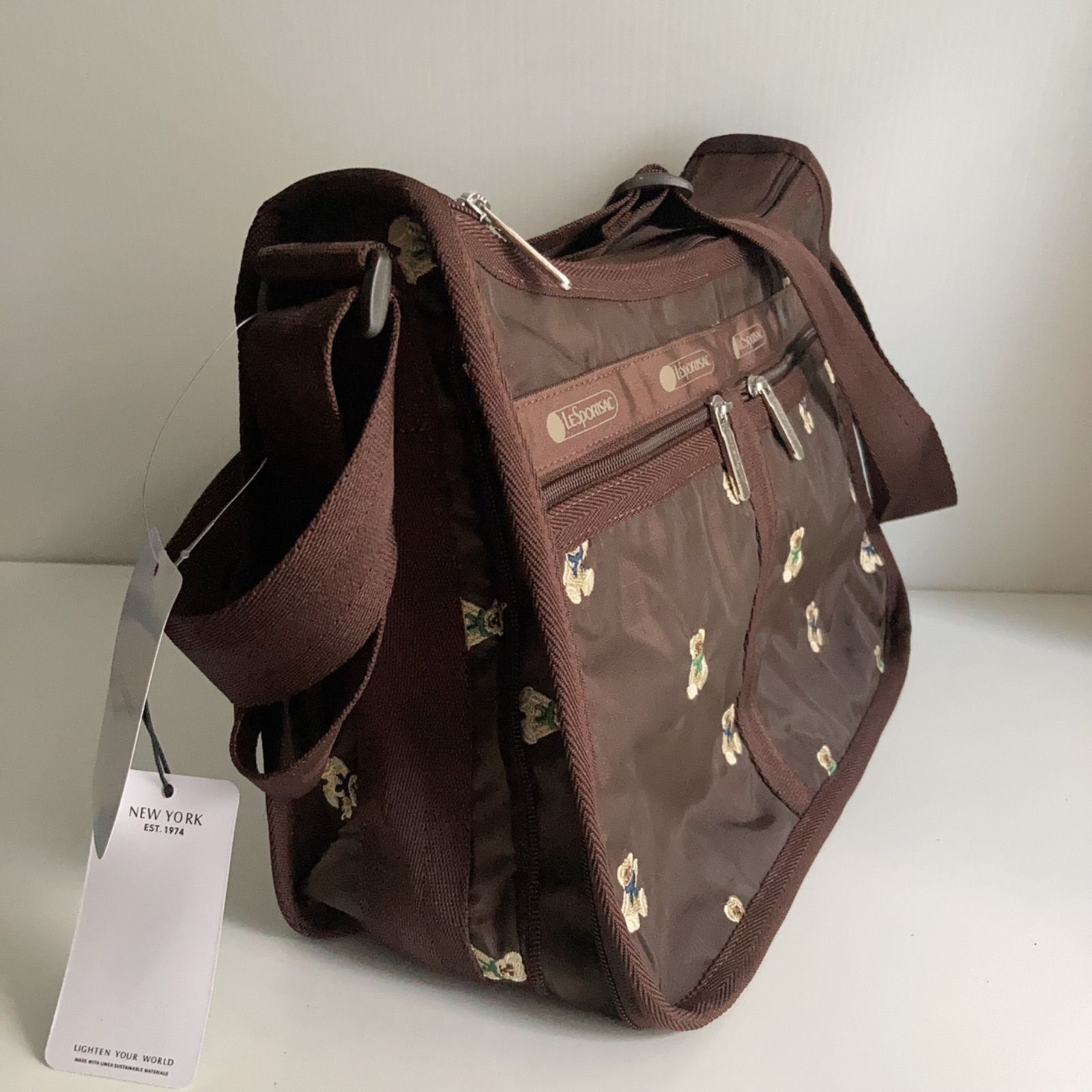 レスポートサック ショルダー 定番 くま 刺繍 テディーベアー クマ