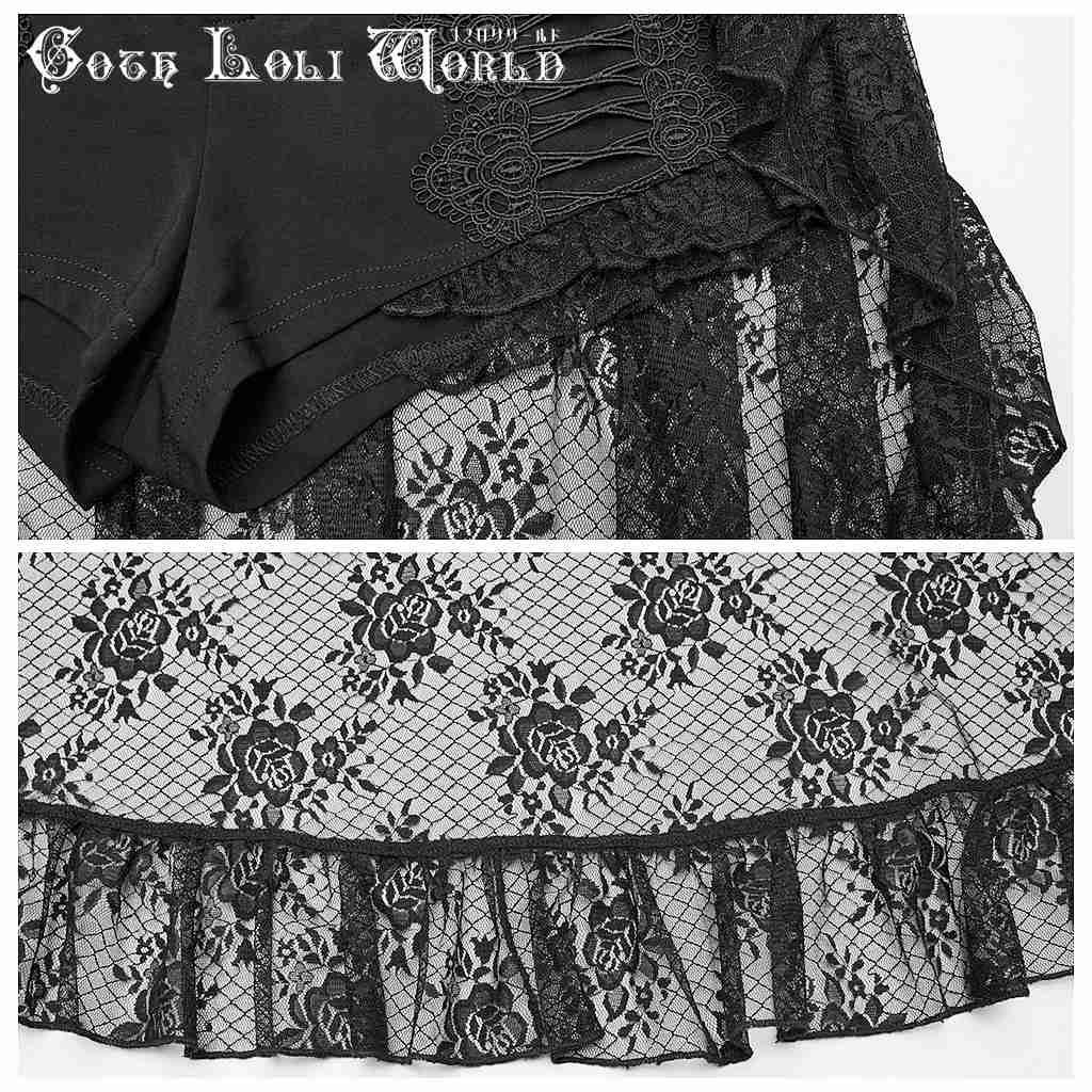 ゴスロリワールド WK-761XDF-BK ゴスロリ ファッション レース フィッシュテール ショートパンツ ゴシック ビジュアル系 V系 モード系 サブカル 個性的 DECORATOM_COM_BR