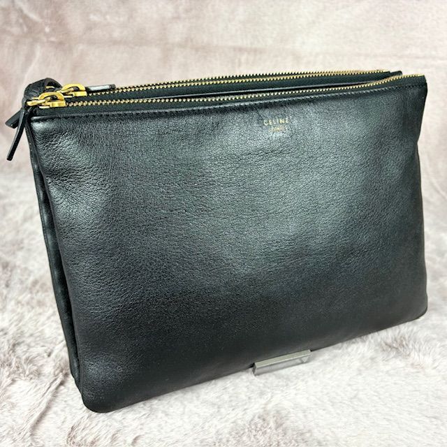 ☆良品☆ CELINE セリーヌ ショルダーバッグ トリオ スモール torio small セカンドバッグ クラッチバッグ 肩掛け 斜め掛け オール レザー 本革 アコーディオン ブラック 黒 レディース 鑑定済 B-151 - メルカリ