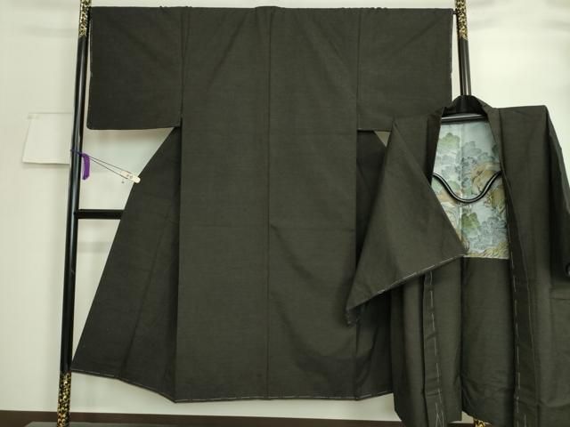 平和屋着物□極上 男性 お召 アンサンブル 長羽織 濃紺地 逸品 未使用  