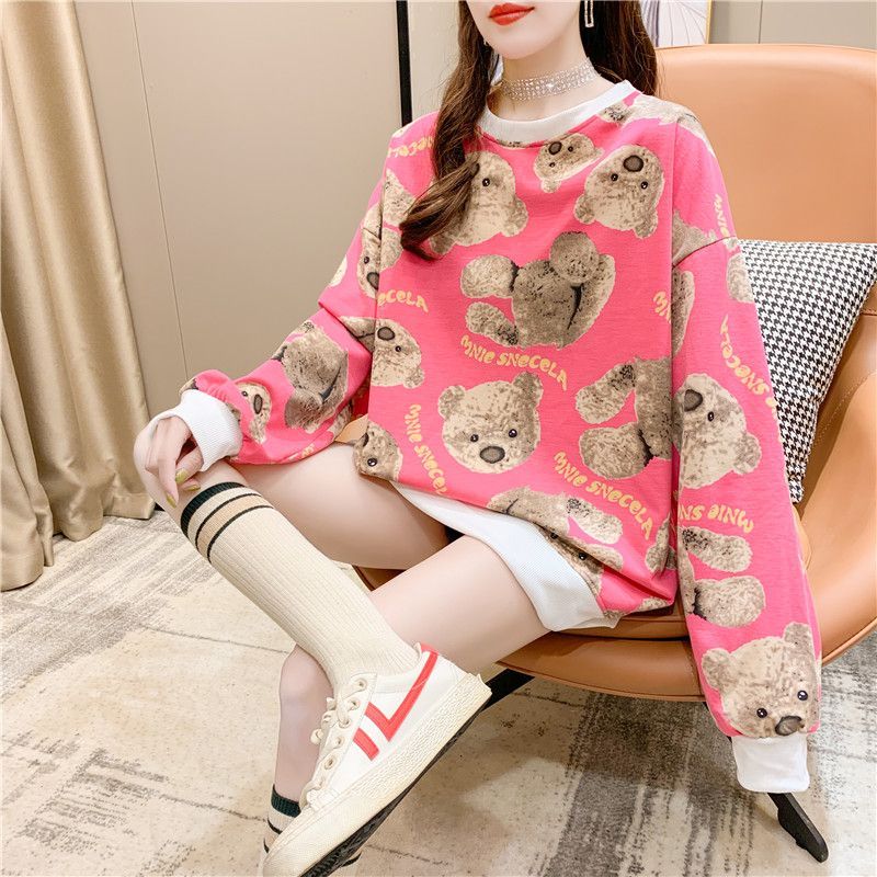 [2022]秋服 クマ 総柄 トレーナー レディース 韓国 闇かわいい 量産 超新 クマ 総柄 トレーナー レディース 韓国 闇かわいい 量産型