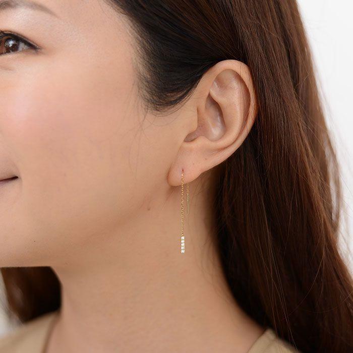 ピアス ダイヤモンド チェーンピアス アメリカンピアス 天然