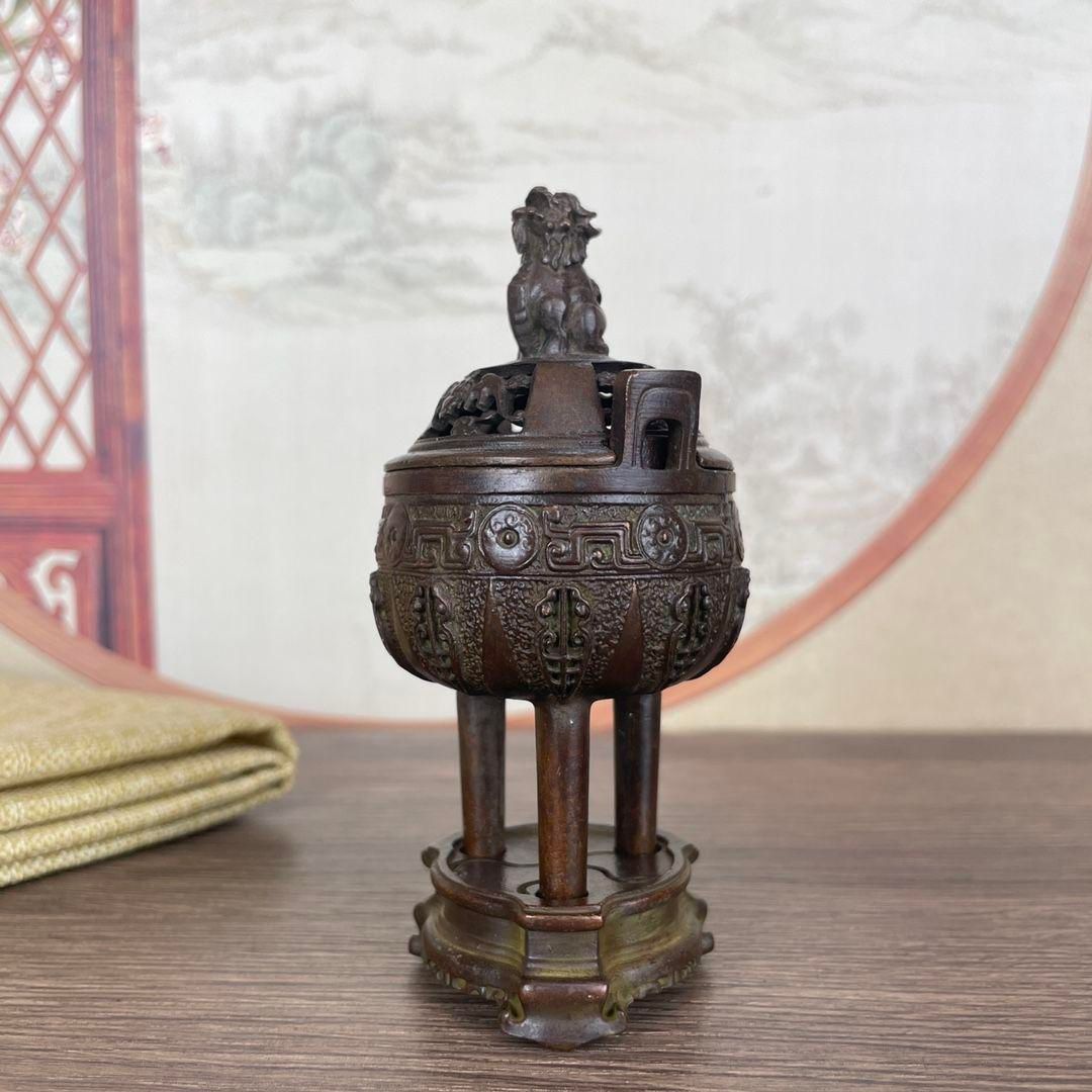 銅製 竹節単竜香炉 精緻竜紋香炉 香道具 装飾品 工芸品 美術品 置物