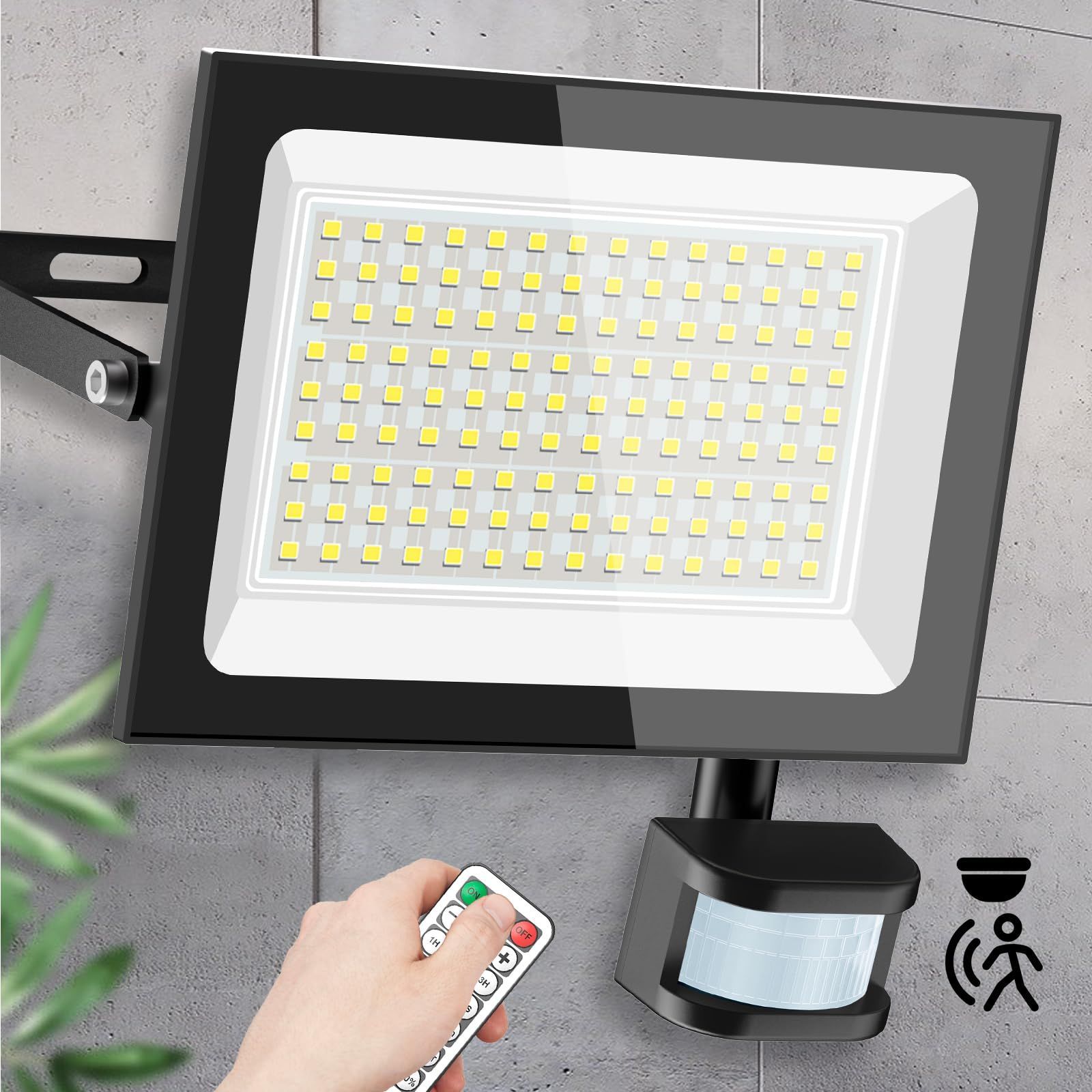 新品 MORSEN【極薄型超爆光u0026リモコン操作】センサーライト 投光器 LED センサーライト 100W 15000LM 超爆光 100v 昼白色 6500K 無段階調光 検出距離の調整可能 高輝度 外灯 感知式 人感 センサーラ