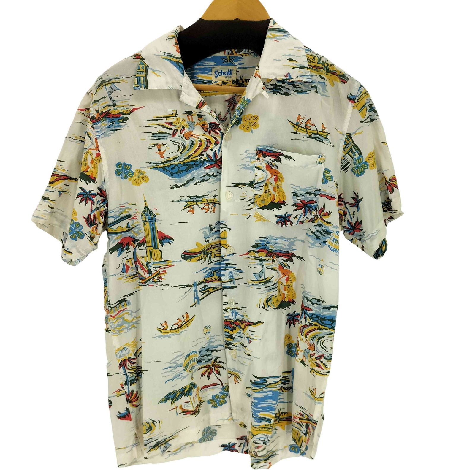 レア Schott 総柄レーヨンシャツ 白 アロハシャツ ショット レア Schott 総柄レーヨンシャツ 白 アロハシャツ ショット