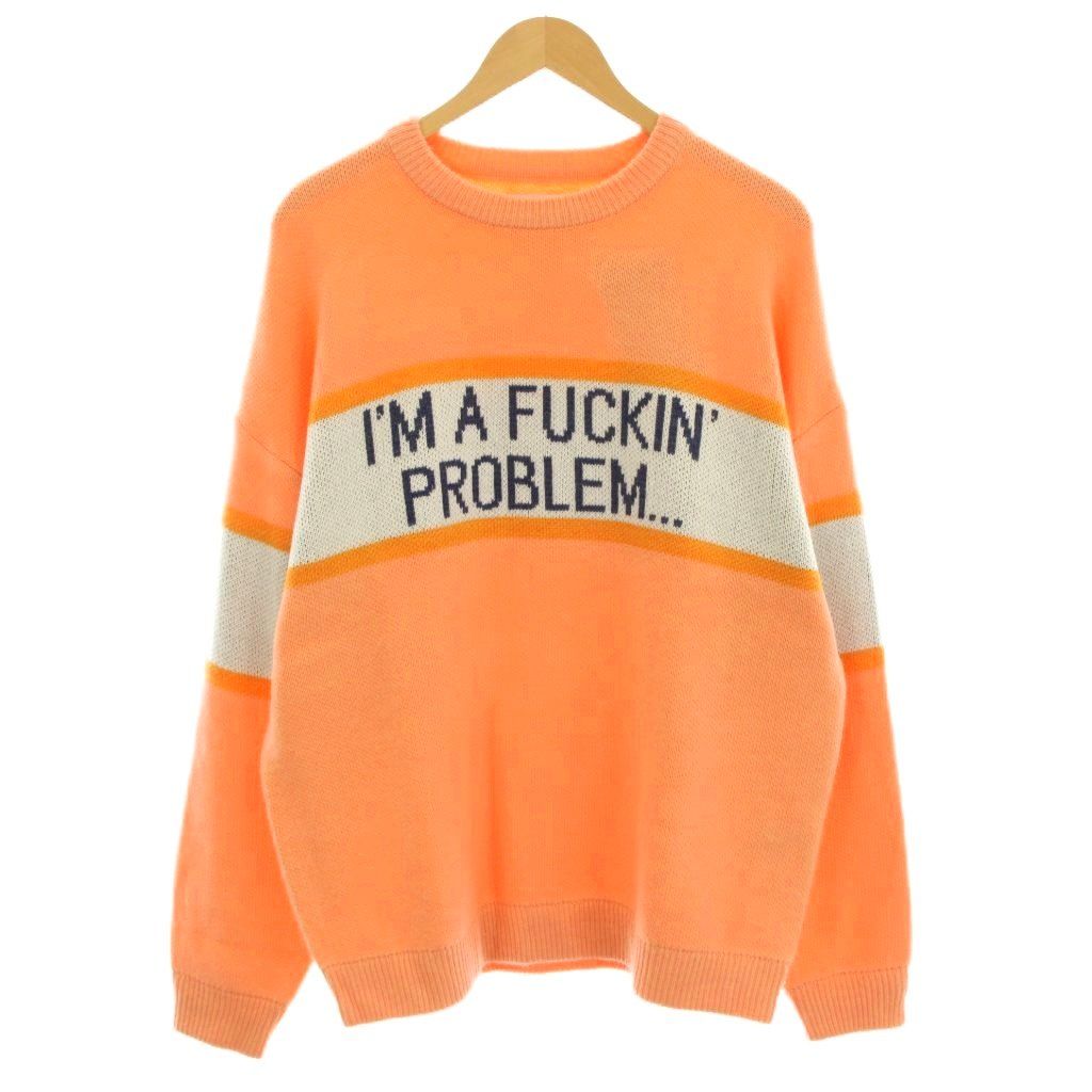 サノバチーズ SON OF THE CHEESE IM FUCKING PROBLEM CREW KNIT ニット セーター 長袖 クルーネック ロゴ L オレンジ SC2320-KN11 |KU