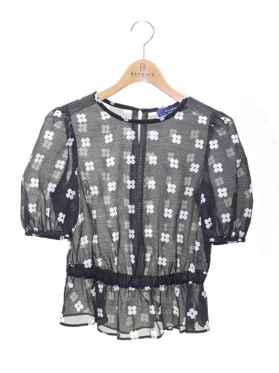 エムズグレイシー 110328 トップス 38 ブラック 花 ドット