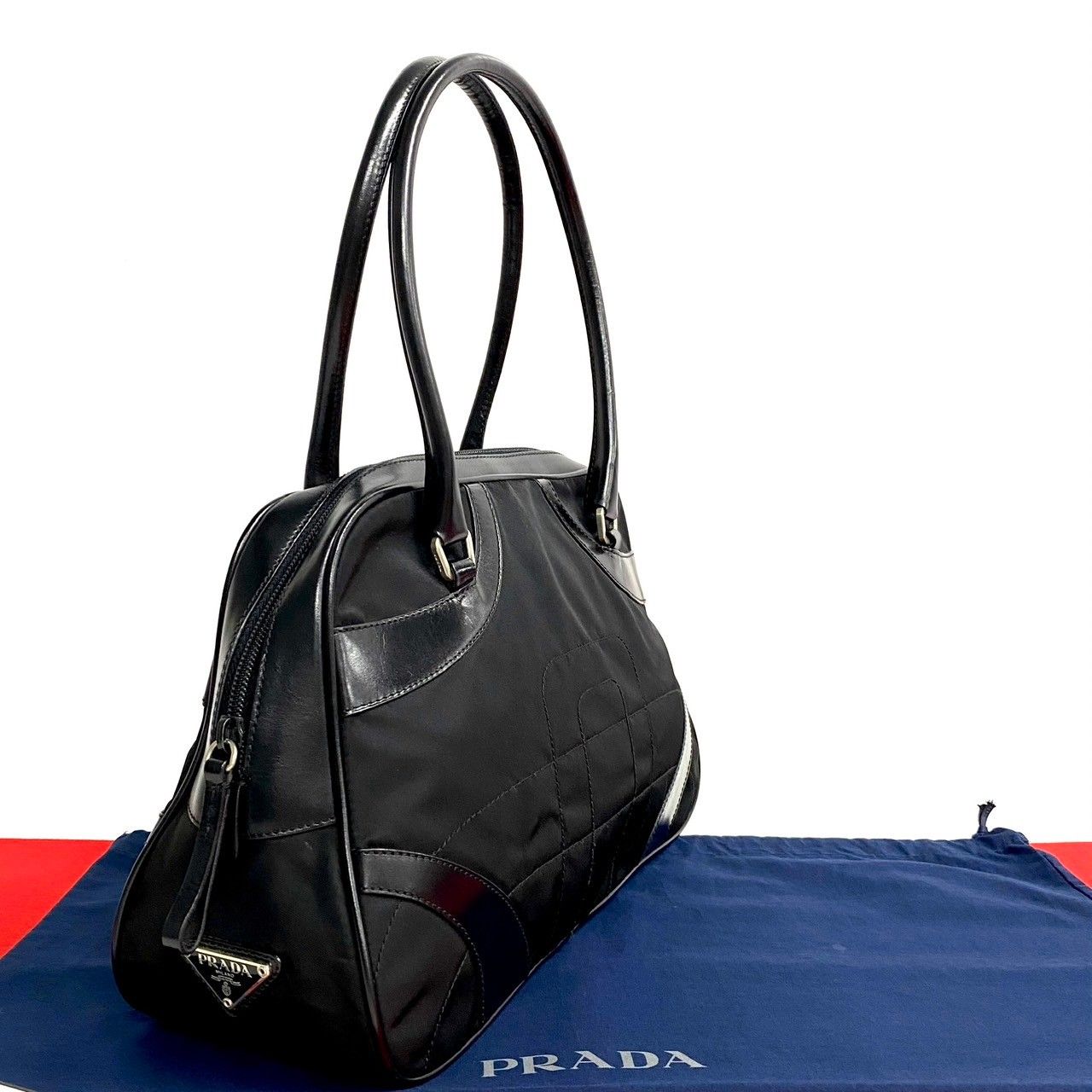 現状品】プラダ PRADA 本革 レザー ナイロン ミニボストンバッグ