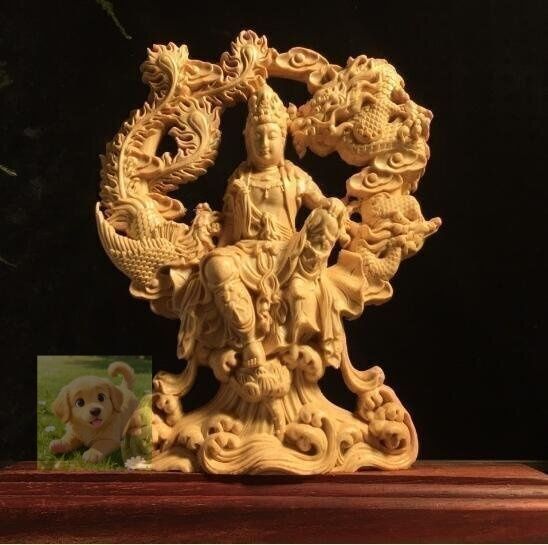 仏教美術 観音菩薩 縁起物 木彫彫刻 龍鳳呈祥観音 仏像 置物 彫刻