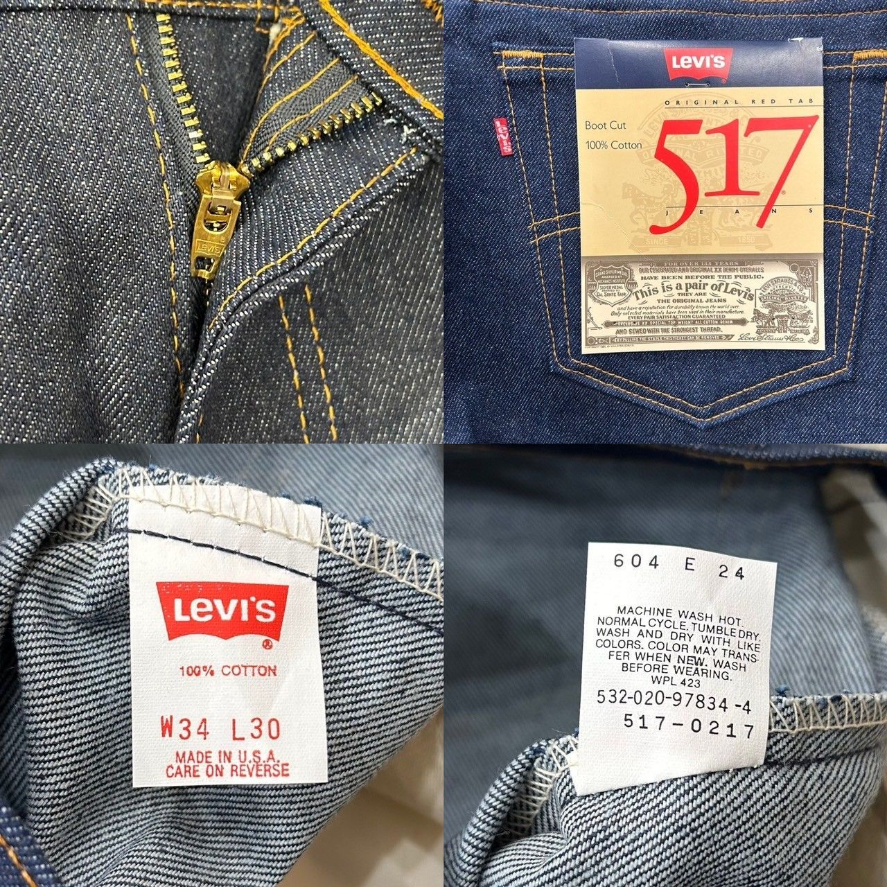 90s ビンテージ Levis 517 ブーツカット デニムパンツ W34 デッドストック USA製 未使用 DEADSTOCK 90年代 アメリカ製  リジット - メルカリ