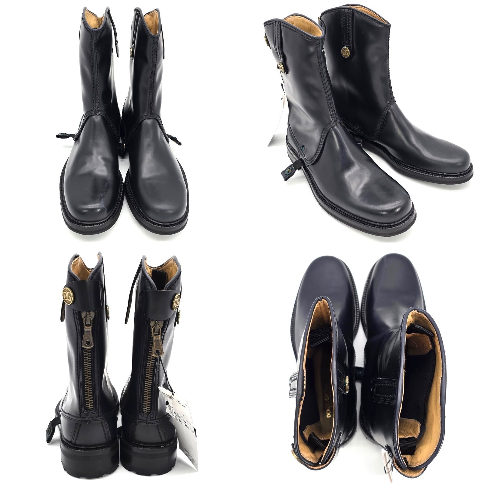 D&G Dolce&Gabbana レザー サイドゴアブーツ 37ショートブーツ Dolce&Gabbana ショート/サイドゴアブーツ 黒レザー Ankle Boots