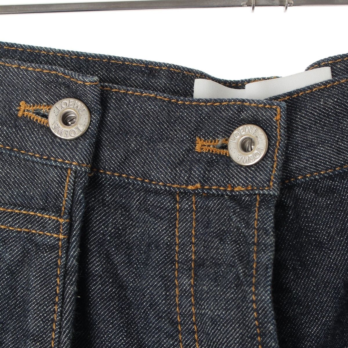 ロエベ コットン デニム カーフレザー ハイウエスト パンツ ボトムス  