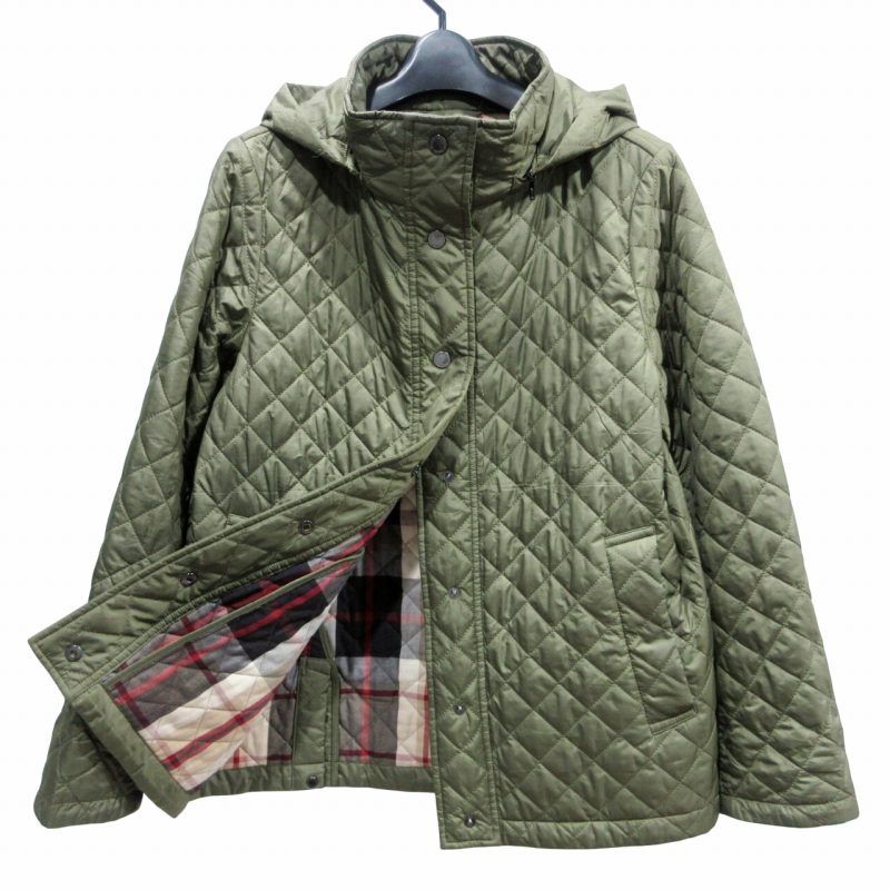 マッキントッシュ ロンドン MACKINTOSH LONDON キルティングコート 中綿ジャケット 裏地 チェック フード 38 約M カーキ グリーン 系 0410