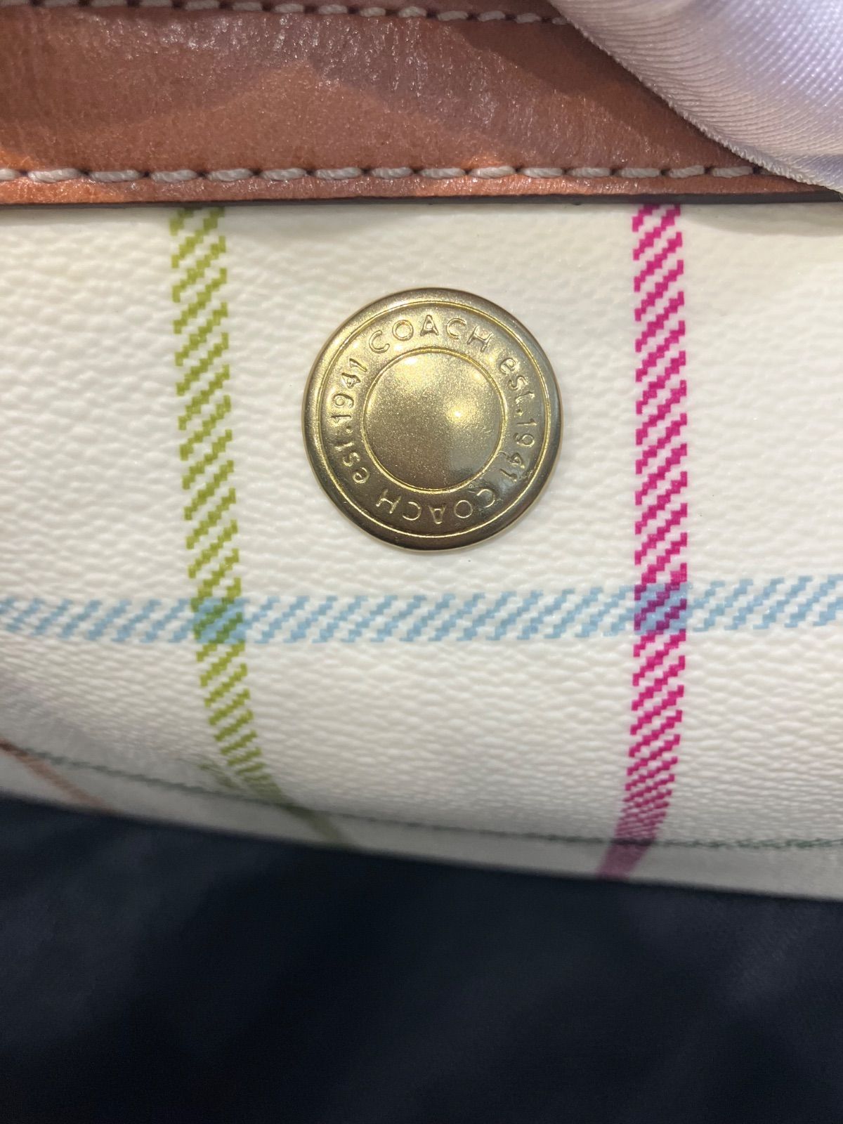 【希少品】COACH　チェックPVC　ボストンバッグ　アイボリー*ピンク 希少品】·コーチ チェックPVC ボストンバッグ アイボリー*ピンク